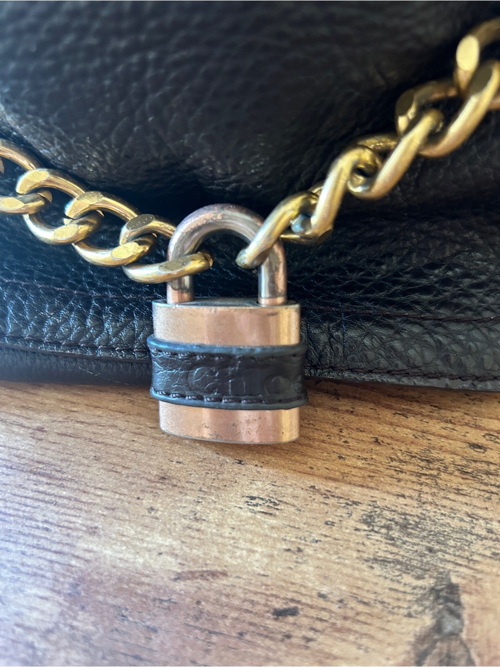2007 Chloe Brown Leather Hobo Bag with Gold Chain/ Lock and Key Accent - Picture 8 of 8